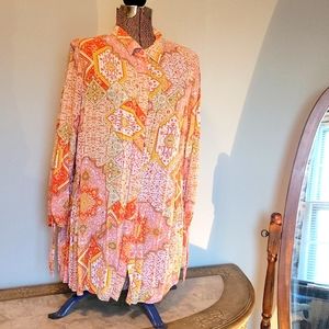 New direction shirt. Tie sleeves.  Multicolor. Light orange and browns. XL